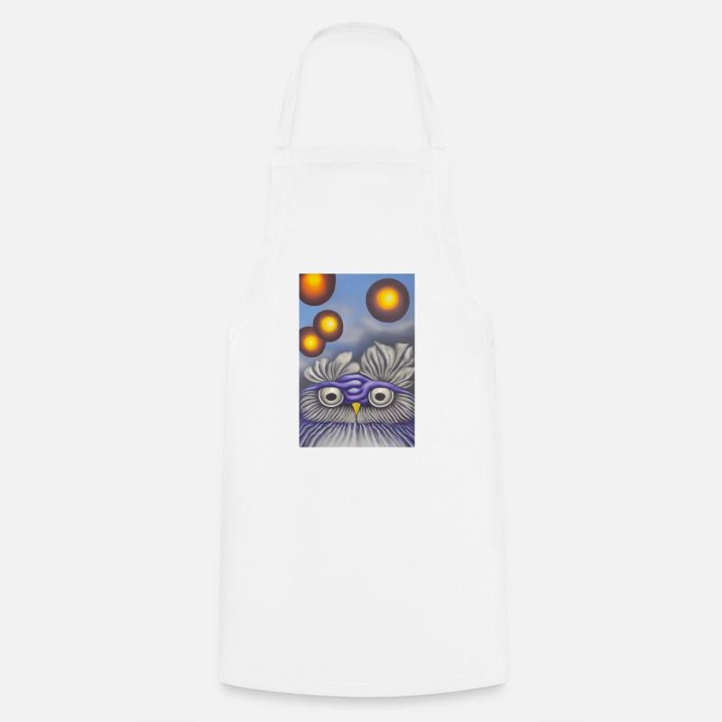 Owl with moon - Cooking Apron - white