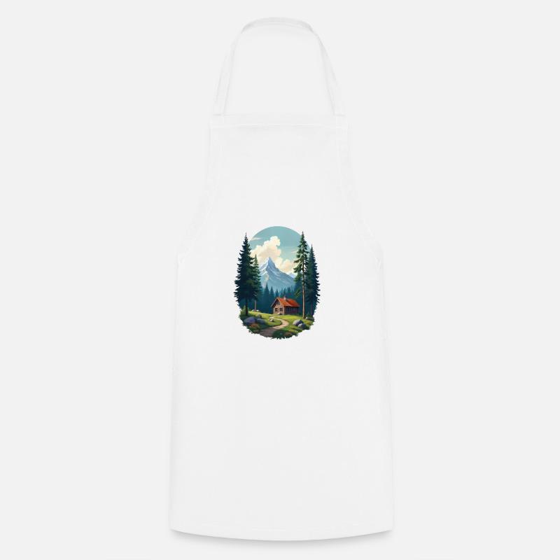 Cabina pixelata nel bosco - Grembiule da cucina - bianco
