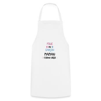 Fille ou garçon maman t'aime déjà - Tablier de cuisine - blanc - Devant - AI Model Male 185 dark (185cm)