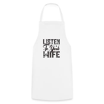 Crazy Wife Husband Gift Funny - Cooking Apron - white - Front - AI Model Male 185 dark (185cm)