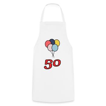 50. 50 YEARS. 50th ANNIVERSARY. 50 YEARS ANNIVERSARY. - Cooking Apron - white - Front - AI Model Male 185 dark (185cm)