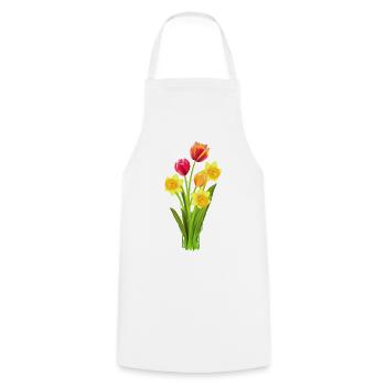 Tulipes et jonquilles colorées en guise de salut printanier - Tablier de cuisine - blanc - Devant - AI Model Male 185 dark (185cm)