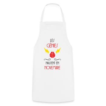 les génies naissent en Novembre - Naissance - HPI - Tablier de cuisine - blanc - Devant - AI Model Male 185 dark (185cm)
