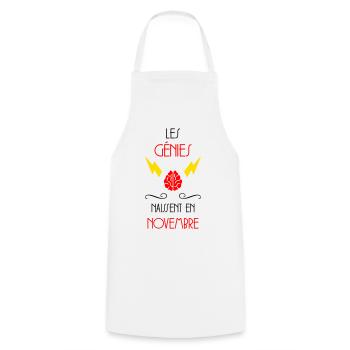 les génies naissent en Novembre - Naissance - Tablier de cuisine - blanc - Devant - AI Model Male 185 dark (185cm)