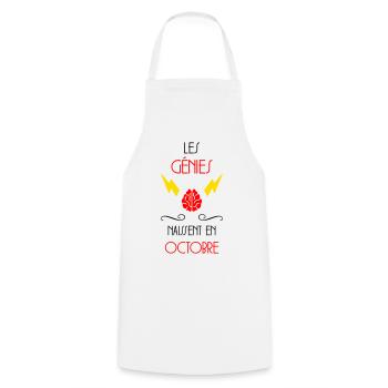 les génies naissent en Octobre - Anniversaire - Tablier de cuisine - blanc - Devant - AI Model Male 185 dark (185cm)