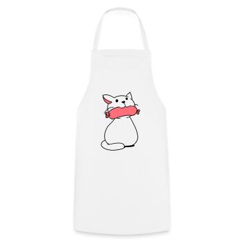 Chat mignon mange des saucisses la bouche mange des saucisses amusant - Tablier de cuisine - blanc - Devant - AI Model Male 185 dark (185cm)