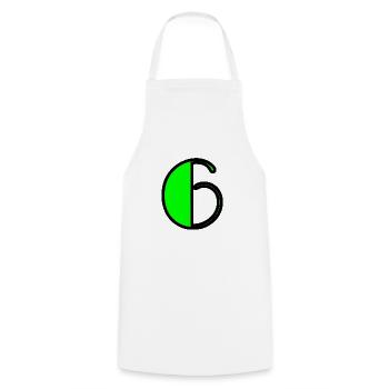 6 YEARS. 6th ANNIVERSARY. BIRTHDAY 6 YEARS. 6 - Cooking Apron - white - Front - AI Model Male 185 dark (185cm)