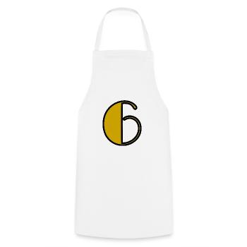 6 YEARS. 6th ANNIVERSARY. BIRTHDAY 6 YEARS. 6 - Cooking Apron - white - Front - AI Model Male 185 dark (185cm)