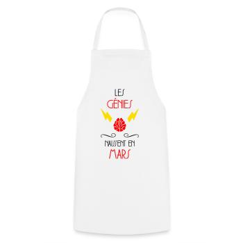 Les Génies Naissent en Mars Cadeau Bébé - Tablier de cuisine - blanc - Devant - AI Model Male 185 dark (185cm)