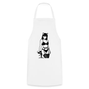 Neko Sexy Girl : Chat manga en noir et blanc - Tablier de cuisine - blanc - Devant - AI Model Male 185 dark (185cm)