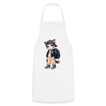 Cat Streetwear blaue Kapuze - Kochschürze - Weiß - Vorne - AI Model Male 185 dark (185cm)