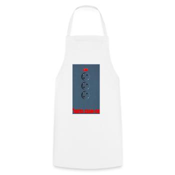 Trois douilles sur fond bleu - Tablier de cuisine - blanc - Devant - AI Model Male 185 dark (185cm)