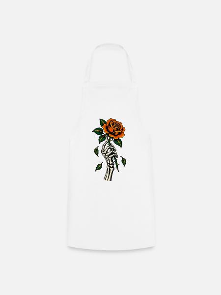 Skeletthand mit Rose – Tattoo - Kochschürze - Weiß