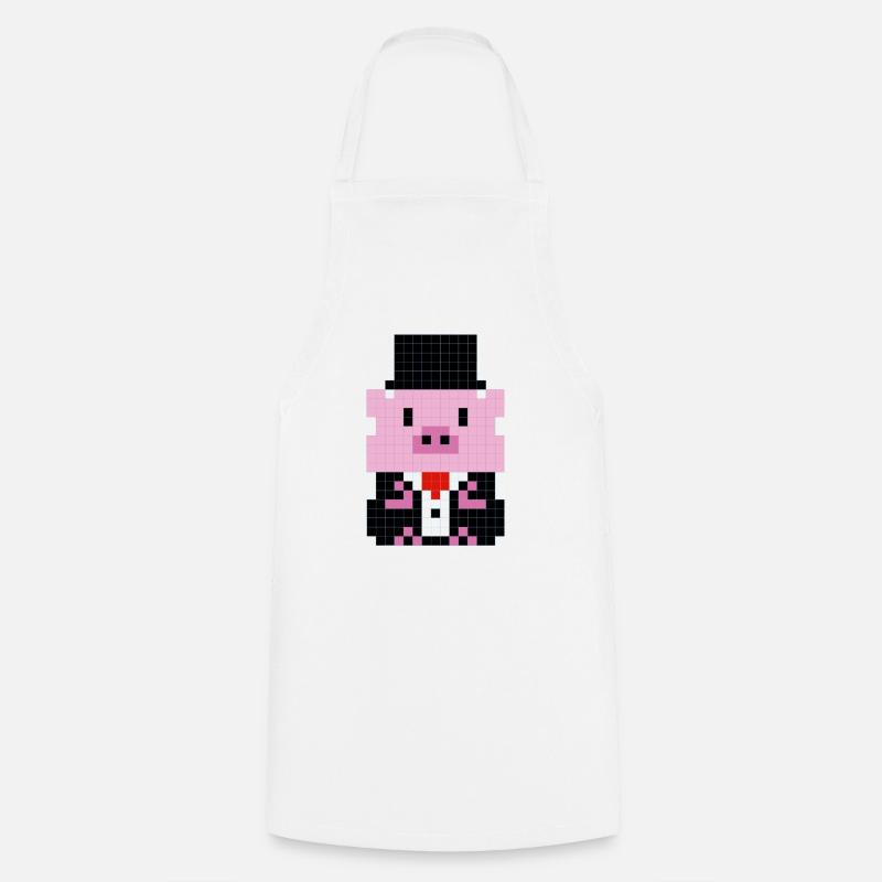 A little pig in a pixelated suit - Cooking Apron - white