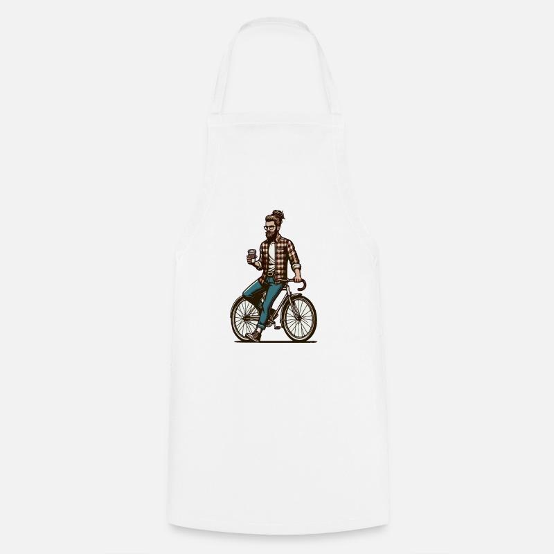 Man on a bicycle with coffee - Cooking Apron - white