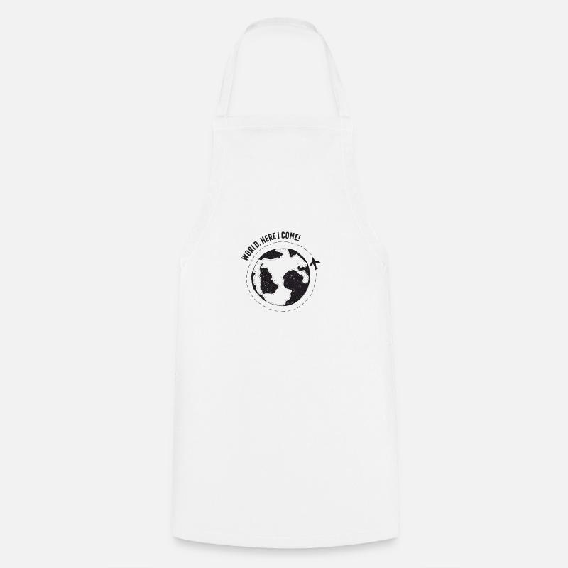 WORLD, HERE I COME! - Backpacker & Traveler design - Cooking Apron - white