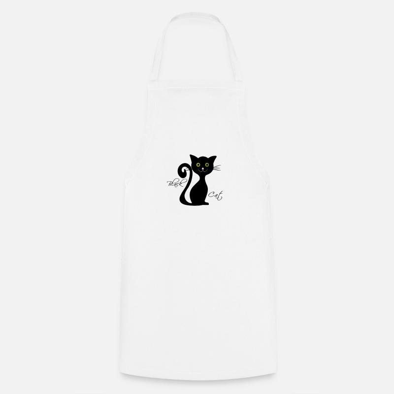 Chat noir - Tablier de cuisine - blanc