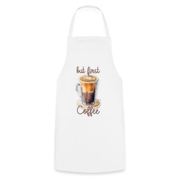 but first Coffee - Kochschürze - Weiß - Vorne - AI Model Male 185 dark (185cm)