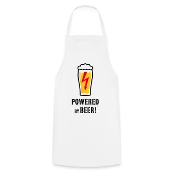 Powered By Beer! (Bier / Blitz / POS) - Kochschürze - Weiß - Vorne - AI Model Male 185 dark (185cm)