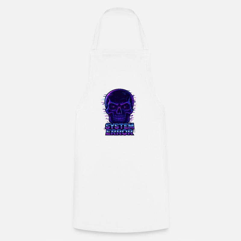 Neon Glitch Skull with System Error Text - Cooking Apron - white