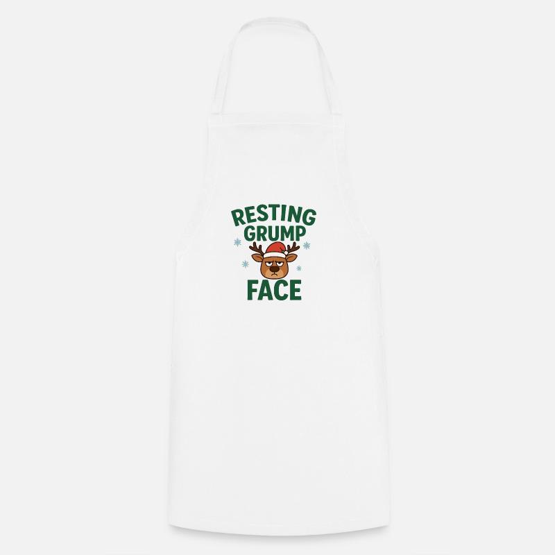 Resting Grump Face Reindeer with Hat - Cooking Apron - white