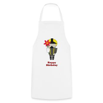 Joyeux anniversaire - avec des fleurs - Pompiers - Tablier de cuisine - blanc - Devant - AI Model Male 185 dark (185cm)