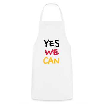Yes we can - Cooking Apron - white - Front - AI Model Male 185 dark (185cm)