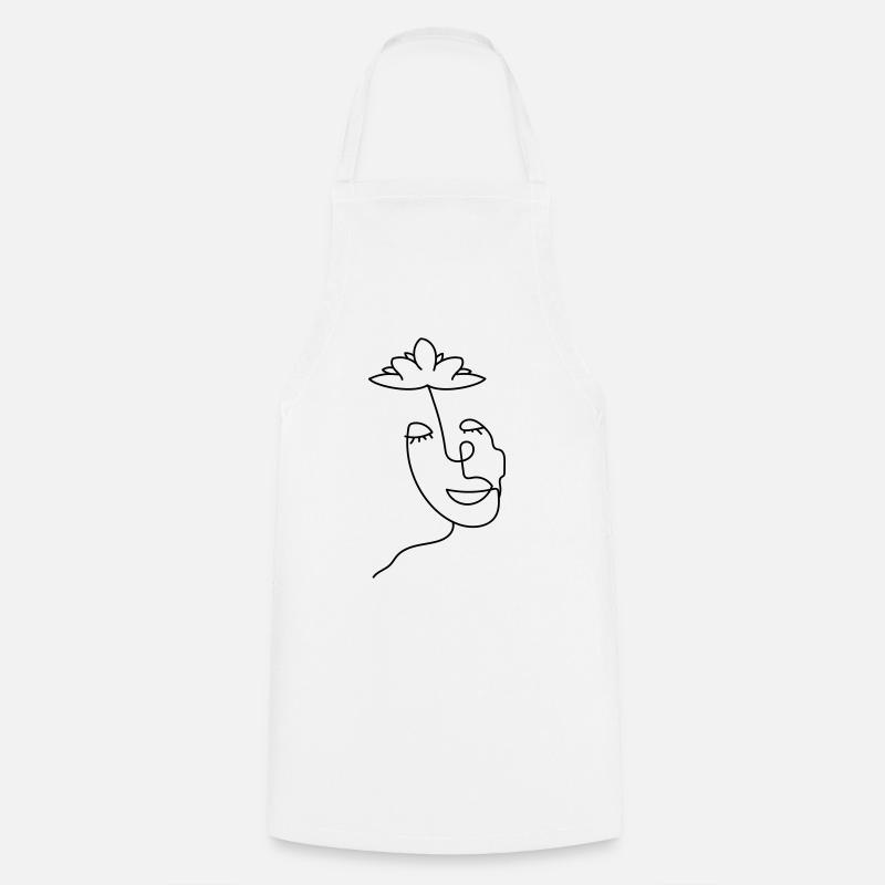 Minimalist head with lotus flower - Cooking Apron - white