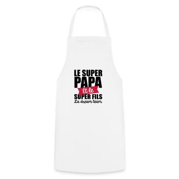 le super papa et le super fils la dream team - Tablier de cuisine - blanc - Devant - AI Model Male 185 dark (185cm)