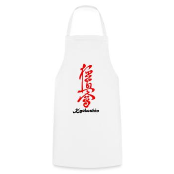Kyokushin in japanischem Kanji-Rot geschrieben - Kochschürze - Weiß - Vorne - AI Model Male 185 dark (185cm)