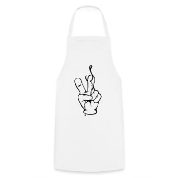 Signe de paix - main du pêcheur - Nokidding-pêche - Tablier de cuisine - blanc - Devant - AI Model Male 185 dark (185cm)