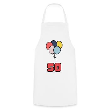 50. 50 YEARS. 50th ANNIVERSARY. 50 YEARS ANNIVERSARY. - Cooking Apron - white - Front - AI Model Male 185 dark (185cm)