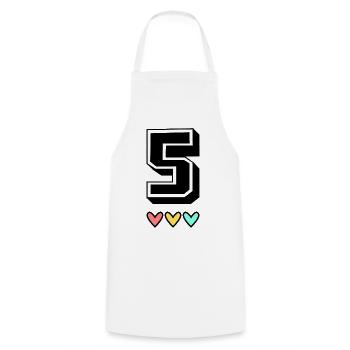 5. 5 YEARS. 5th ANNIVERSARY. 5 YEAR ANNIVERSARY - Cooking Apron - white - Front - AI Model Male 185 dark (185cm)