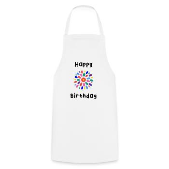 HAPPY BIRTHDAY. HAPPY BIRTHDAY. BIRTHDAY. - Cooking Apron - white - Front - AI Model Male 185 dark (185cm)