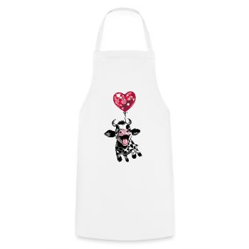 Jumping calf with heart balloon - cow calf - Cooking Apron - white - Front - AI Model Male 185 dark (185cm)