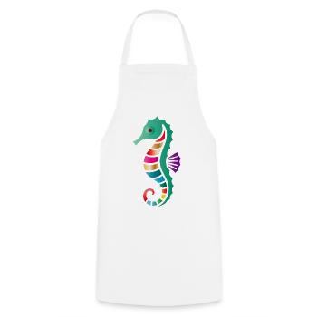 Colorful Seahorse | Maritime art motif - Cooking Apron - white - Front - AI Model Male 185 dark (185cm)