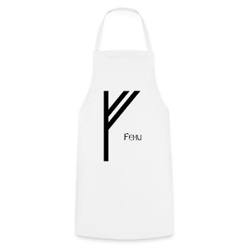 Fehu Rune with Name Black – Viking Futhark - Cooking Apron - white - Front - AI Model Male 185 dark (185cm)