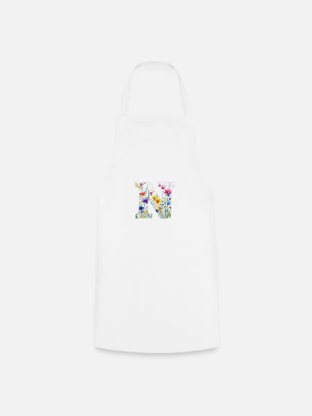 Buchstabe N, Monogramm, Blumenmuster - Kochschürze - Weiß