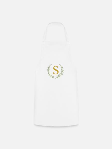 S Monogramm, Eukalyptus Kranz, personalisierbar - Kochschürze - Weiß