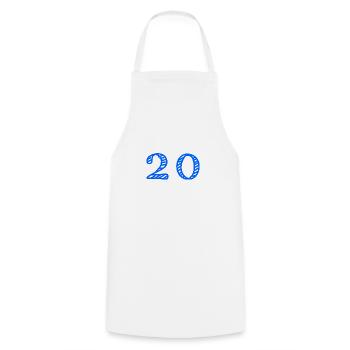 20. 20 YEARS. 20th ANNIVERSARY. 20 YEARS ANNIVERSARY. - Cooking Apron - white - Front - AI Model Male 185 dark (185cm)