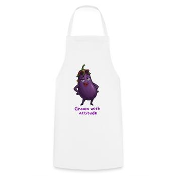 Aubergine mit Attitüde Gemüse Illustration  - Kochschürze - Weiß - Vorne - AI Model Male 185 dark (185cm)