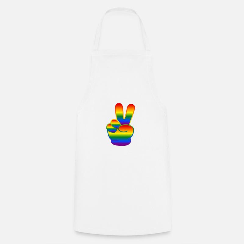 Rainbow Hand Peace Sign - Cooking Apron - white