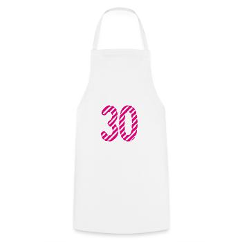 30. 30 YEARS. 30th ANNIVERSARY. 30TH ANNIVERSARY. - Cooking Apron - white - Front - AI Model Male 185 dark (185cm)