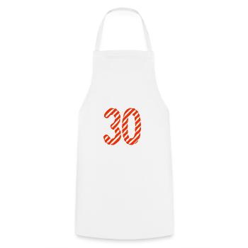 30. 30 YEARS. 30th ANNIVERSARY. 30TH ANNIVERSARY. - Cooking Apron - white - Front - AI Model Male 185 dark (185cm)