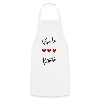RETRAITE. BONNE RETRAITE. JOYEUSE RETRAITE - Tablier de cuisine - blanc - Devant - AI Model Male 185 dark (185cm)