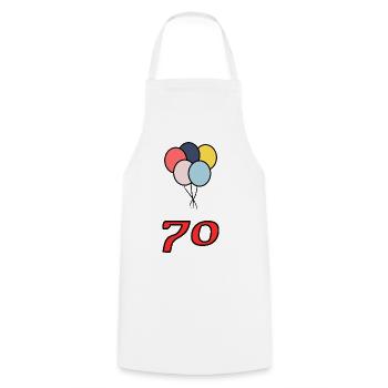 70. 70 YEARS. 70th ANNIVERSARY. 70 YEARS ANNIVERSARY. - Cooking Apron - white - Front - AI Model Male 185 dark (185cm)