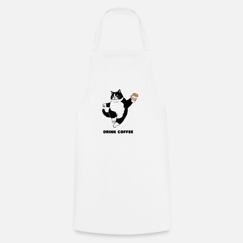Whimsical Cat Coffee Dance Design - Cooking Apron - white
