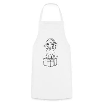 Dachshund on Gift – Sweet Xmas Design - Cooking Apron - white - Front - AI Model Male 185 dark (185cm)