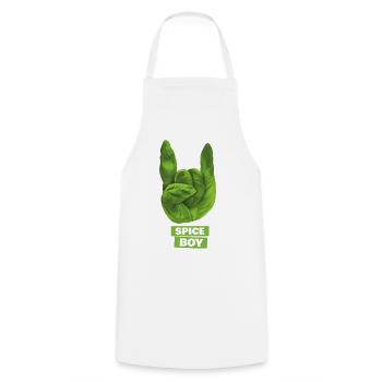 Spiceboy - Basil - Devil Horns - Rock 'n' Roll - Cooking Apron - white - Front - AI Model Male 185 dark (185cm)
