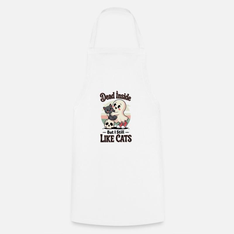 Dead Inside Cat Ghost Halloween Saying - Cooking Apron - white